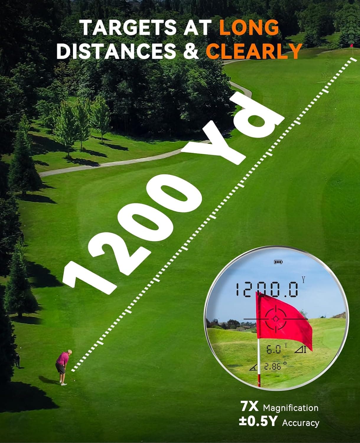 فاصلهیاب لیزری گلف و شکار SUNPOW با شیبسنج، قفل پرچم و لرزش، 1200 Yards، 7X، شارژی و مگنتی فاصلهیاب لیزری گلف و شکار SUNPOW با شیبسنج، قفل پرچم و لرزش، 1200 Yards، 7X، شارژی و مگنتی