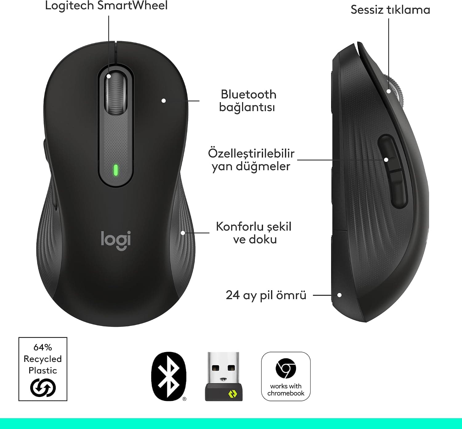 ماوس راستدست کوچک/متوسط Logitech مدل Signature M650 بیسیم 4000 DPI بیصدا Bluetooth با گیرنده USB Logi Bolt و باتری 24ماهه مشکی ماوس راستدست کوچک/متوسط Logitech مدل Signature M650 بیسیم 4000 DPI بیصدا Bluetooth با گیرنده USB Logi Bolt و باتری 24ماهه مشکی