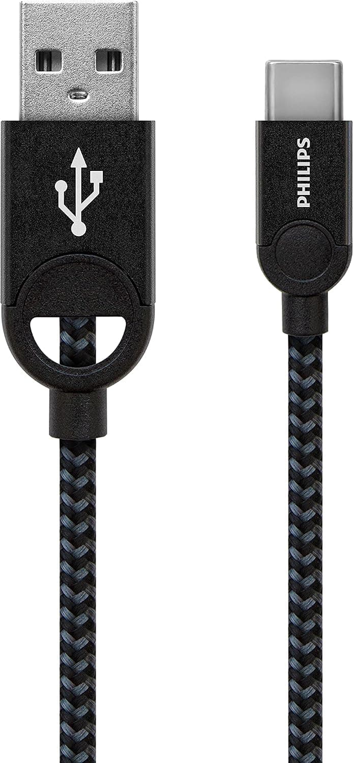 کابل شارژ USB-C مردانه PHILIPS بافته سیاه 1.2 متری مدل DLC2628B کابل شارژ USB-C مردانه PHILIPS بافته سیاه 1.2 متری مدل DLC2628B