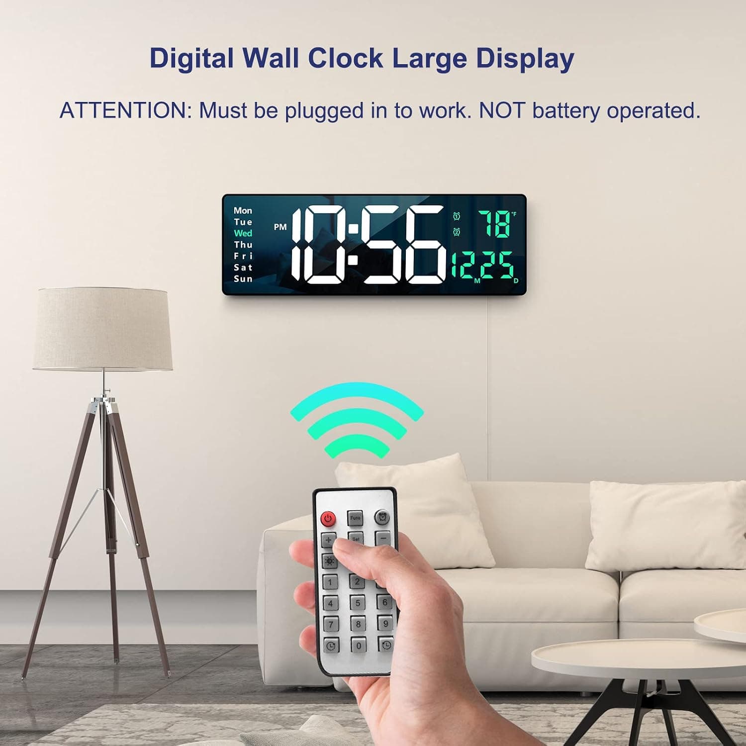 ساعت دیواری دیجیتال Abovsare 16.2 Inch با ریموت کنترل LED سبز ساعت دیواری دیجیتال Abovsare 16.2 Inch با ریموت کنترل LED سبز