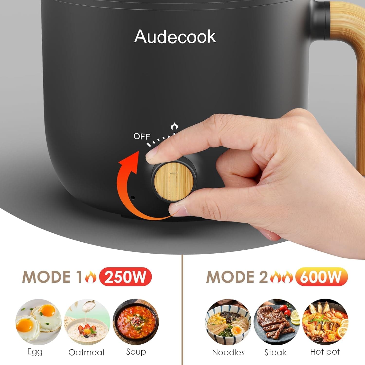 قابلمه برقی Audecook با بخارپز 1.5L قابل حمل نچسب مشکی قابلمه برقی Audecook با بخارپز 1.5L قابل حمل نچسب مشکی