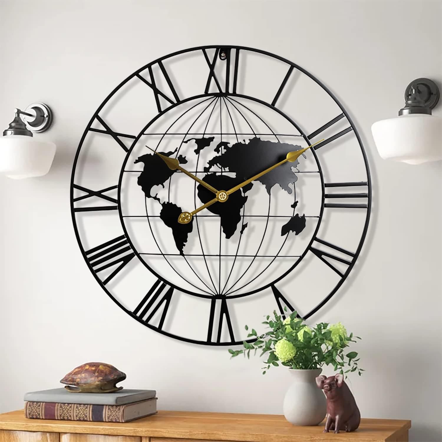 ساعت دیواری KEQAM نقشه جهان فلزی گرد بیصدا 24 inch ساعت دیواری KEQAM نقشه جهان فلزی گرد بیصدا 24 inch