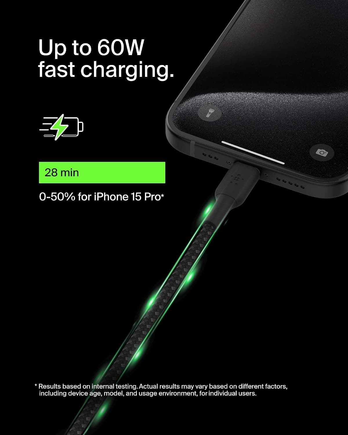 کابل شارژ سریع USB-C بافته Belkin، 1 Metre، مشکی کابل شارژ سریع USB-C بافته Belkin، 1 Metre، مشکی