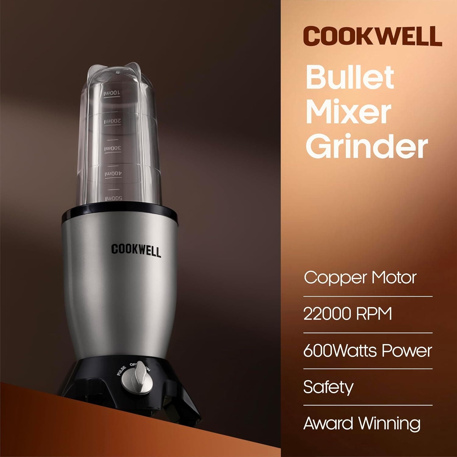 مخلوطکن بولت COOKWELL 600W با موتور مسی ۳ ظرف ۲ تیغه نقرهای مخلوطکن بولت COOKWELL 600W با موتور مسی ۳ ظرف ۲ تیغه نقرهای