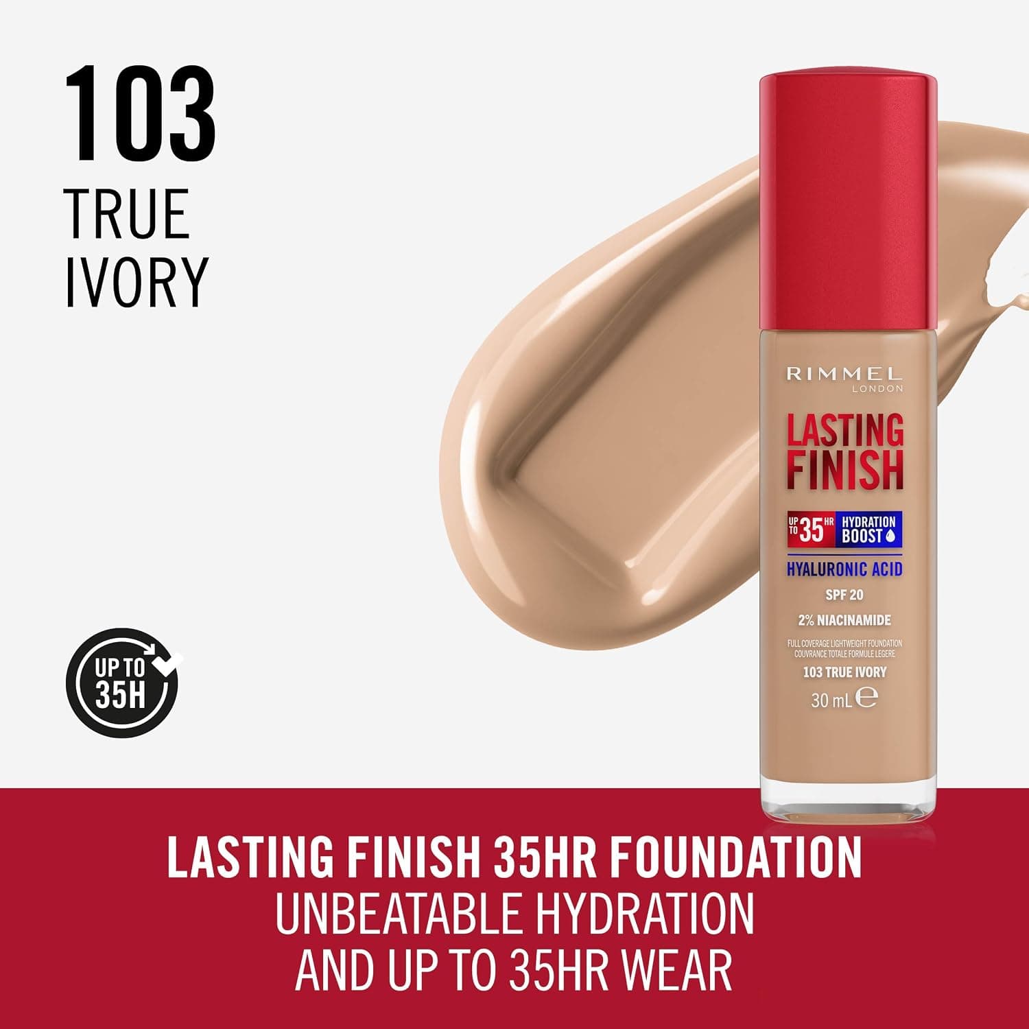کرمپودر Rimmel London ماندگار 35 ساعته آبرسان با پوشش کامل، رنگ 103 عاجی روشن، 30ml کرمپودر Rimmel London ماندگار 35 ساعته آبرسان با پوشش کامل، رنگ 103 عاجی روشن، 30ml