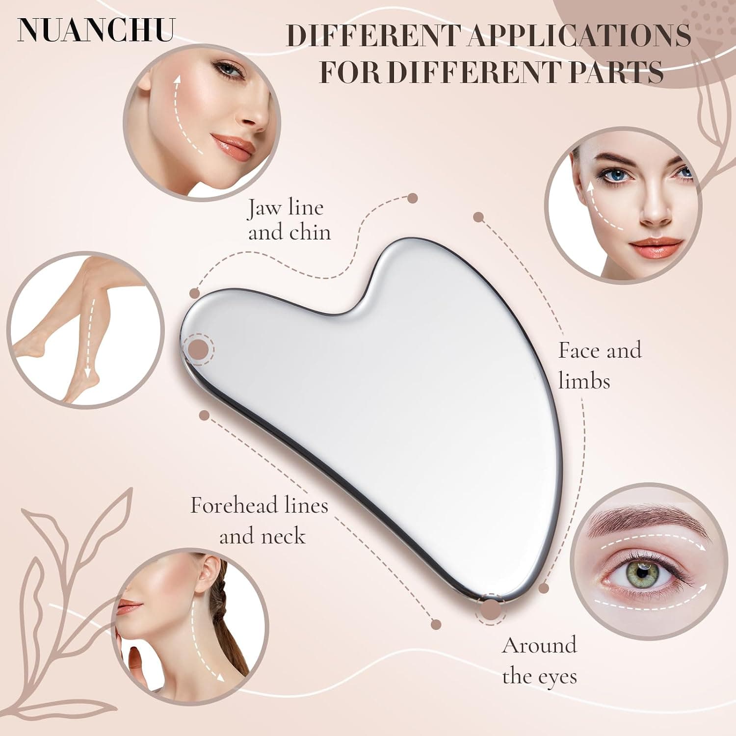 ابزار گوا شا صورت Nuanchu استیل ضدزنگ نقرهای با کیف سفری ابزار گوا شا صورت Nuanchu استیل ضدزنگ نقرهای با کیف سفری