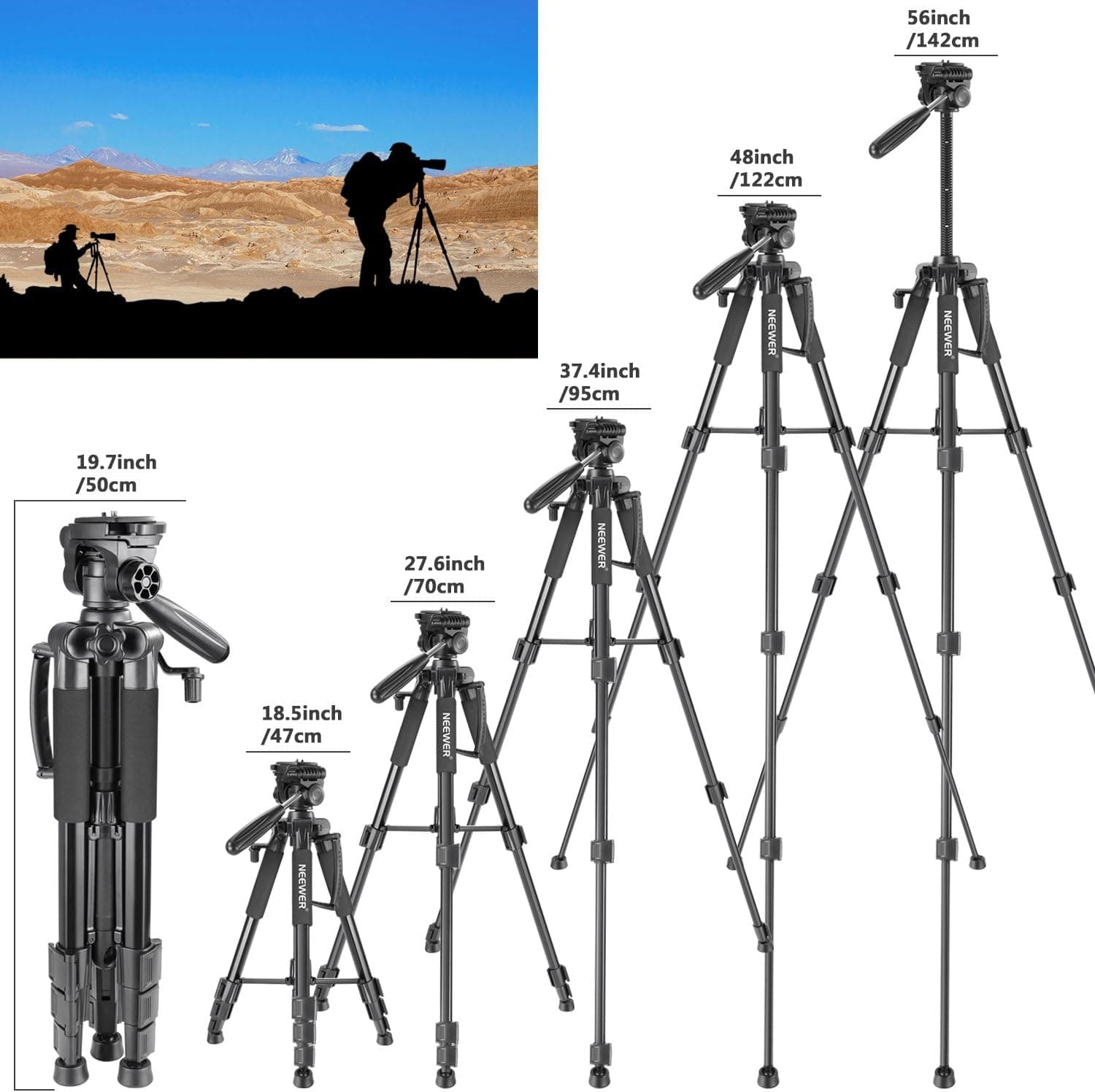 سهپایه دوربین NEEWER آلومینیومی 56 inches/142cm سر پن 3 طرفه مشکی مدل SAB234 سهپایه دوربین NEEWER آلومینیومی 56 inches/142cm سر پن 3 طرفه مشکی مدل SAB234