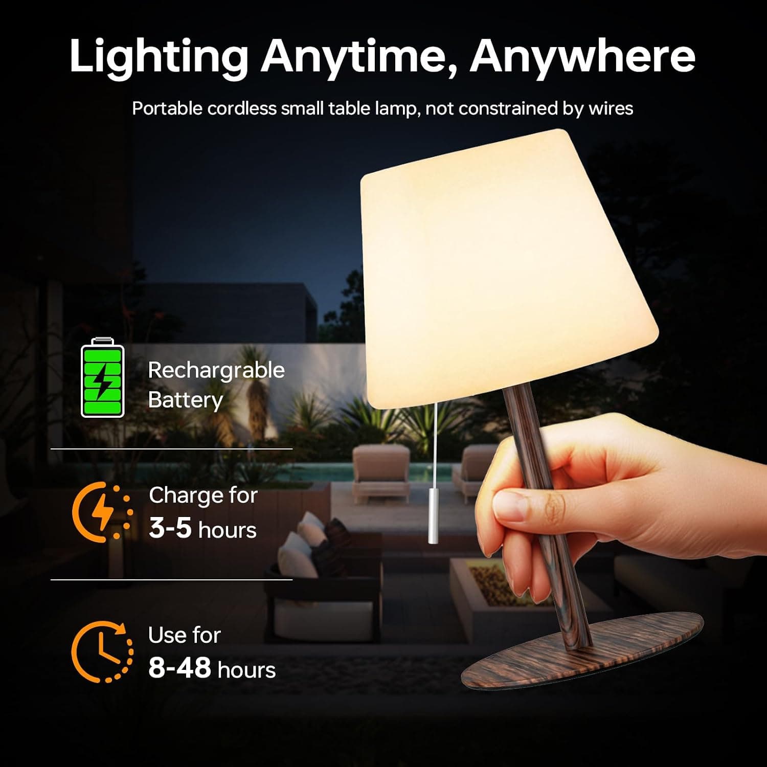 چراغ رومیزی خورشیدی فضای باز Gewiny ضدآب با حسگر نور، LED سفید گرم و RGB قابل تنظیم، شارژی و بیسیم طرح چوب چراغ رومیزی خورشیدی فضای باز Gewiny ضدآب با حسگر نور، LED سفید گرم و RGB قابل تنظیم، شارژی و بیسیم طرح چوب