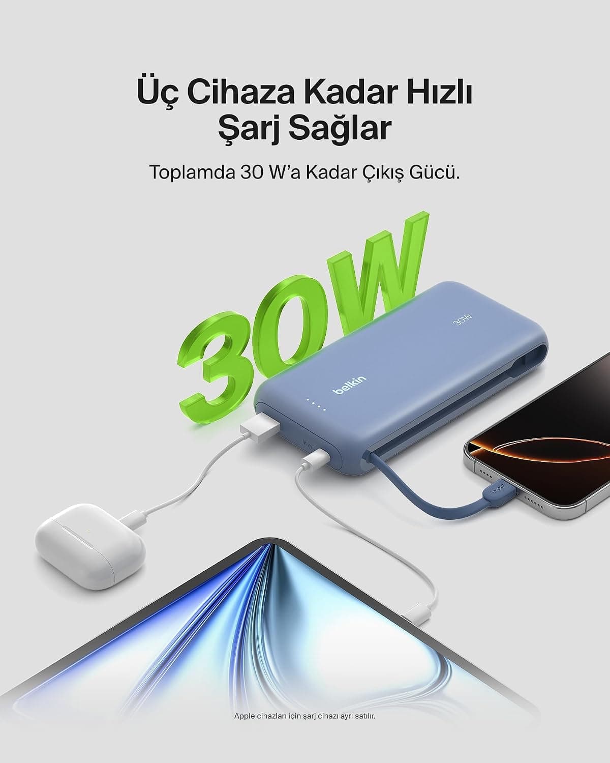 شارژر همراه Belkin 20K با کابل داخلی، شارژ سریع 30 W، USB-C، آبی شارژر همراه Belkin 20K با کابل داخلی، شارژ سریع 30 W، USB-C، آبی
