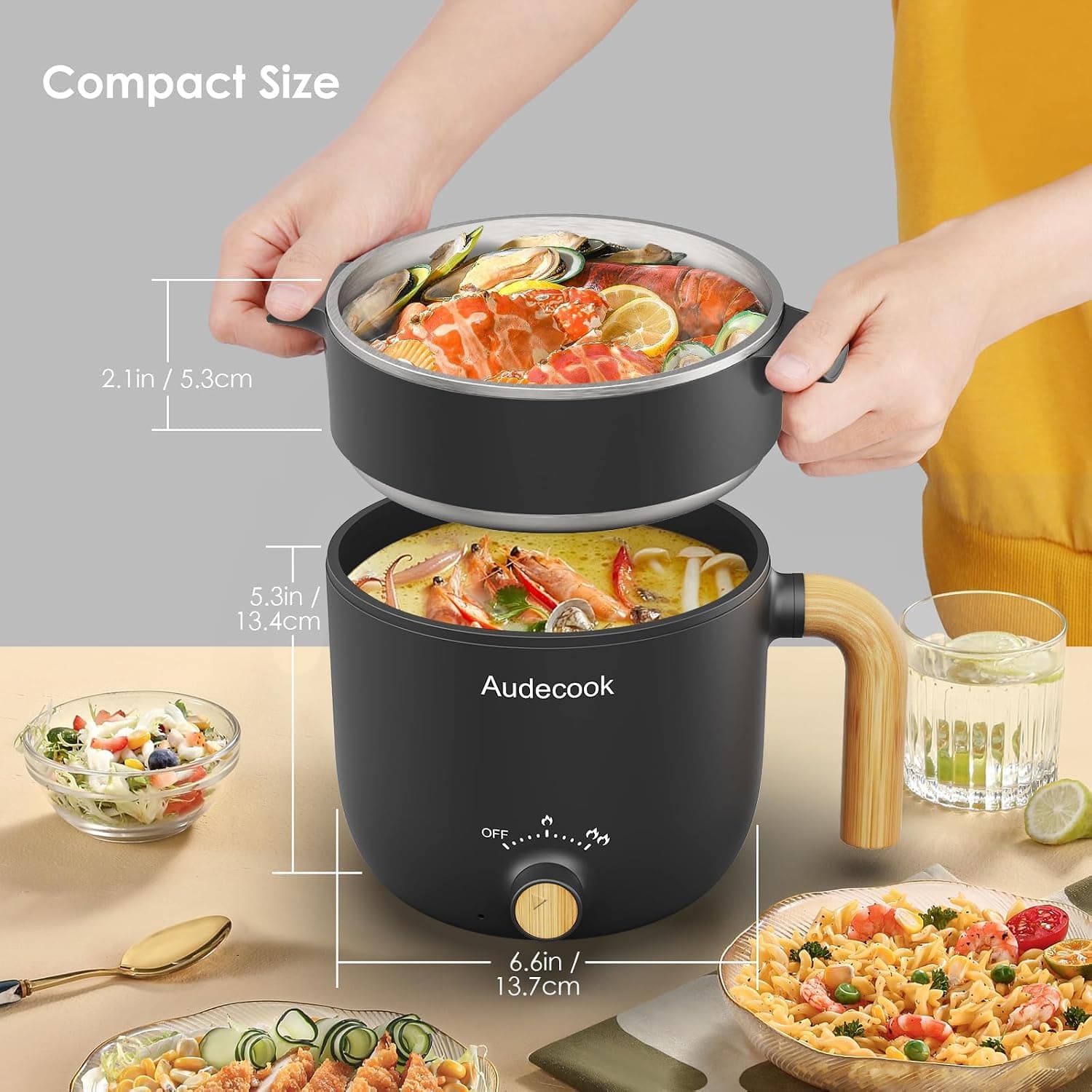 قابلمه برقی Audecook با بخارپز 1.5L قابل حمل نچسب مشکی قابلمه برقی Audecook با بخارپز 1.5L قابل حمل نچسب مشکی