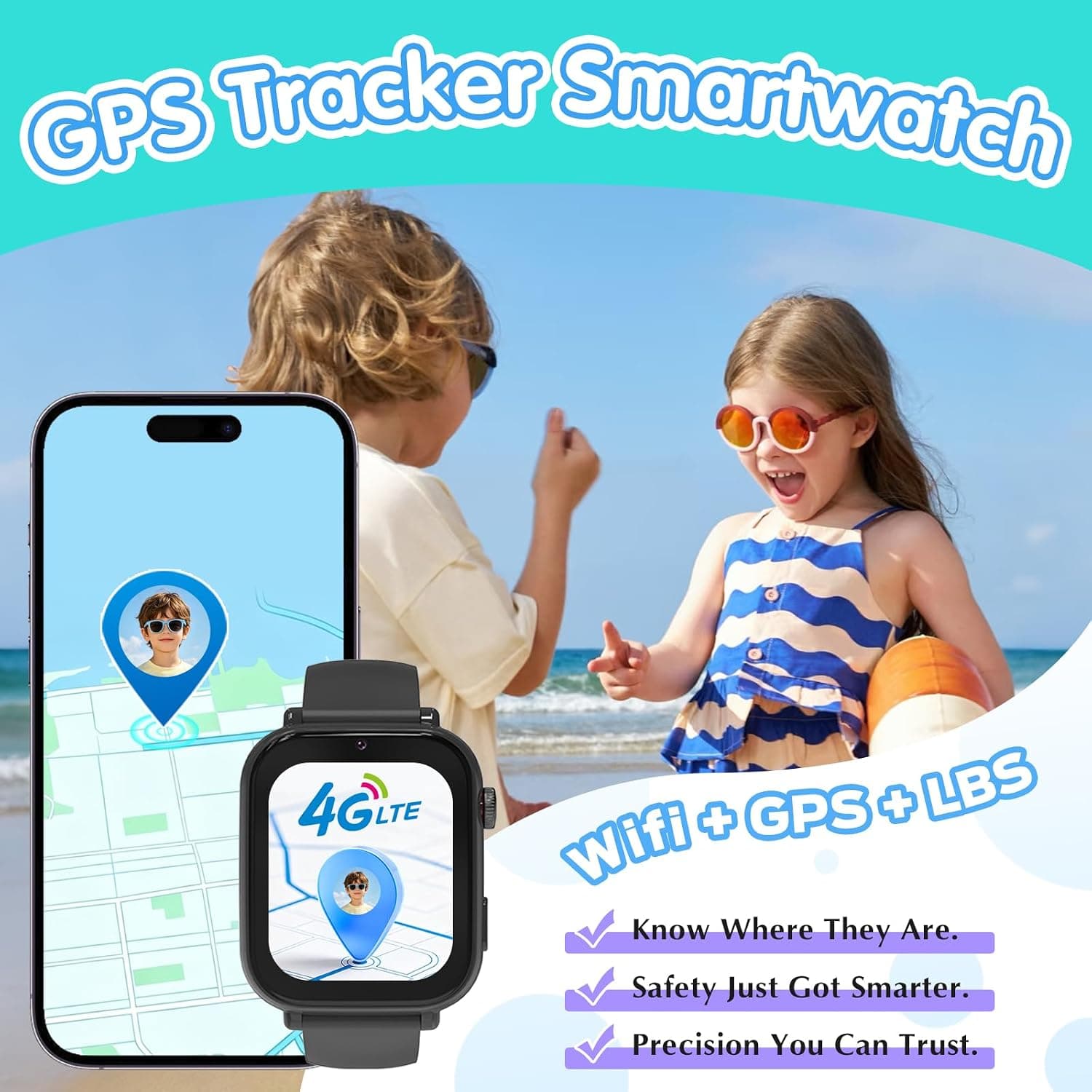 ساعت هوشمند دخترانه و پسرانه Ciffom با ردیاب GPS، تماس 4G دوطرفه و SOS مناسب 4-12 سال ساعت هوشمند دخترانه و پسرانه Ciffom با ردیاب GPS، تماس 4G دوطرفه و SOS مناسب 4-12 سال