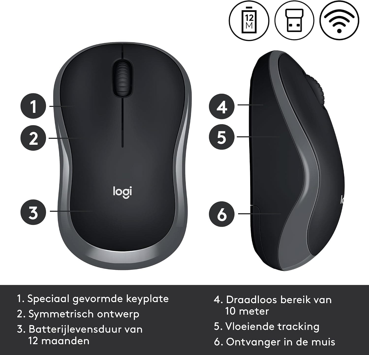 ماوس بیسیم Logitech مدل M185، حسگر اپتیکال 1.000 DPI، خاکستری ماوس بیسیم Logitech مدل M185، حسگر اپتیکال 1.000 DPI، خاکستری