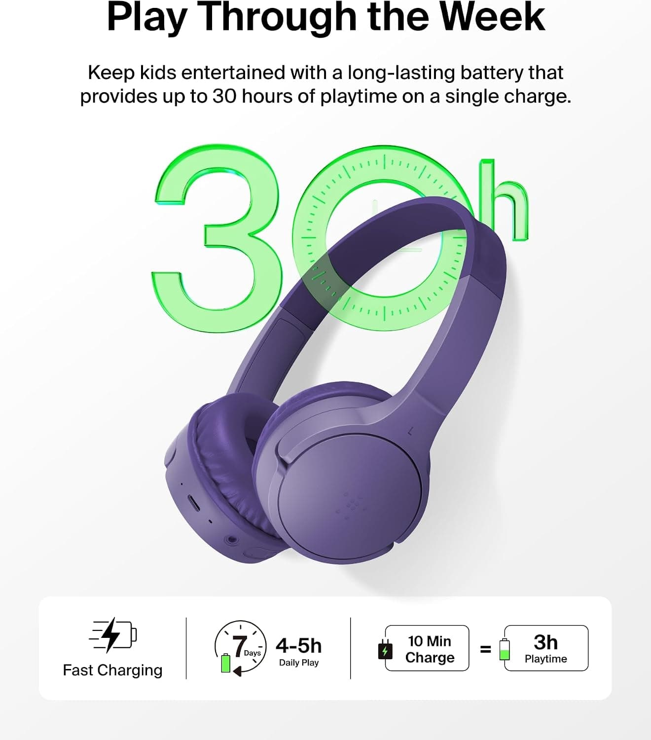 هدفون بیسیم کودکانه Belkin مدل SoundForm Mini با میکروفون داخلی بنفش هدفون بیسیم کودکانه Belkin مدل SoundForm Mini با میکروفون داخلی بنفش