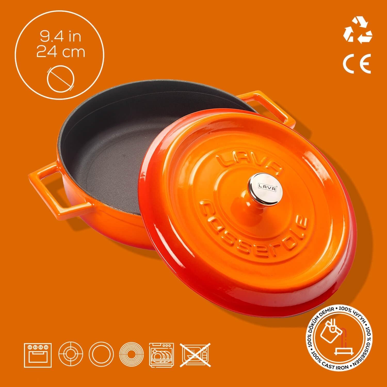 قابلمه LAVA چدنی چندمنظوره کمعمق 24 cm نارنجی مدل Lv Y St 24 K2 قابلمه LAVA چدنی چندمنظوره کمعمق 24 cm نارنجی مدل Lv Y St 24 K2