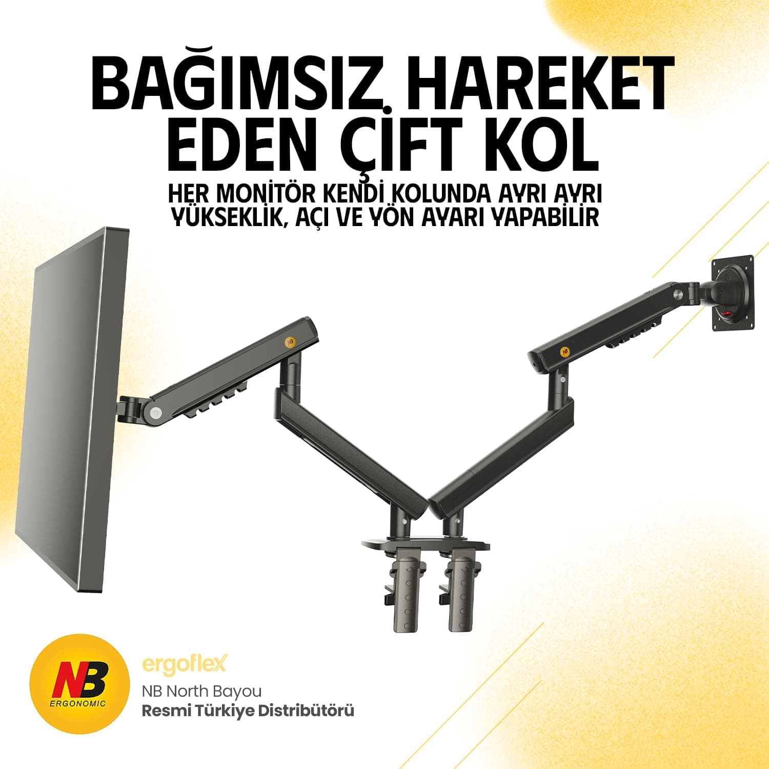 پایه مانیتور دو بازویی ergoflex مدل North Bayou NB A5C مشکی، مناسب 17-32 inch با ظرفیت 2-9 kg پایه مانیتور دو بازویی ergoflex مدل North Bayou NB A5C مشکی، مناسب 17-32 inch با ظرفیت 2-9 kg