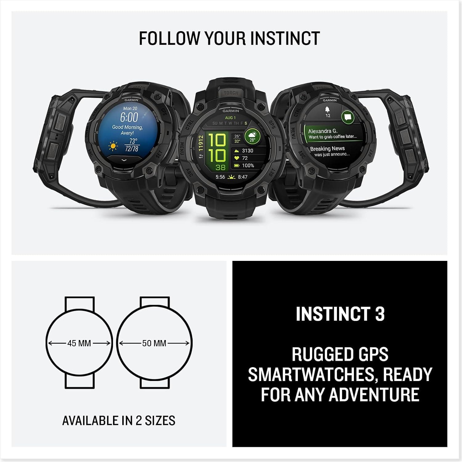 ساعت هوشمند GPS Garmin مشکی مقاوم با نمایشگر AMOLED مدل Instinct 3-45mm ساعت هوشمند GPS Garmin مشکی مقاوم با نمایشگر AMOLED مدل Instinct 3-45mm