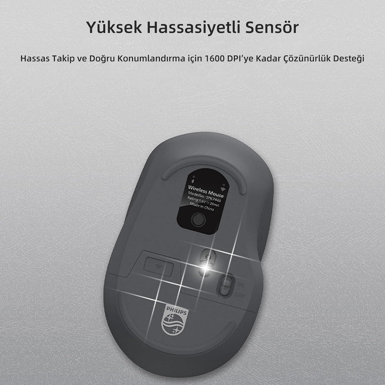 ماوس بیسیم اپتیکال بیصدا PHILIPS با Bluetooth 5.2 و 2.4GHz و 1600DPI مشکی مدل SPK7448 ماوس بیسیم اپتیکال بیصدا PHILIPS با Bluetooth 5.2 و 2.4GHz و 1600DPI مشکی مدل SPK7448