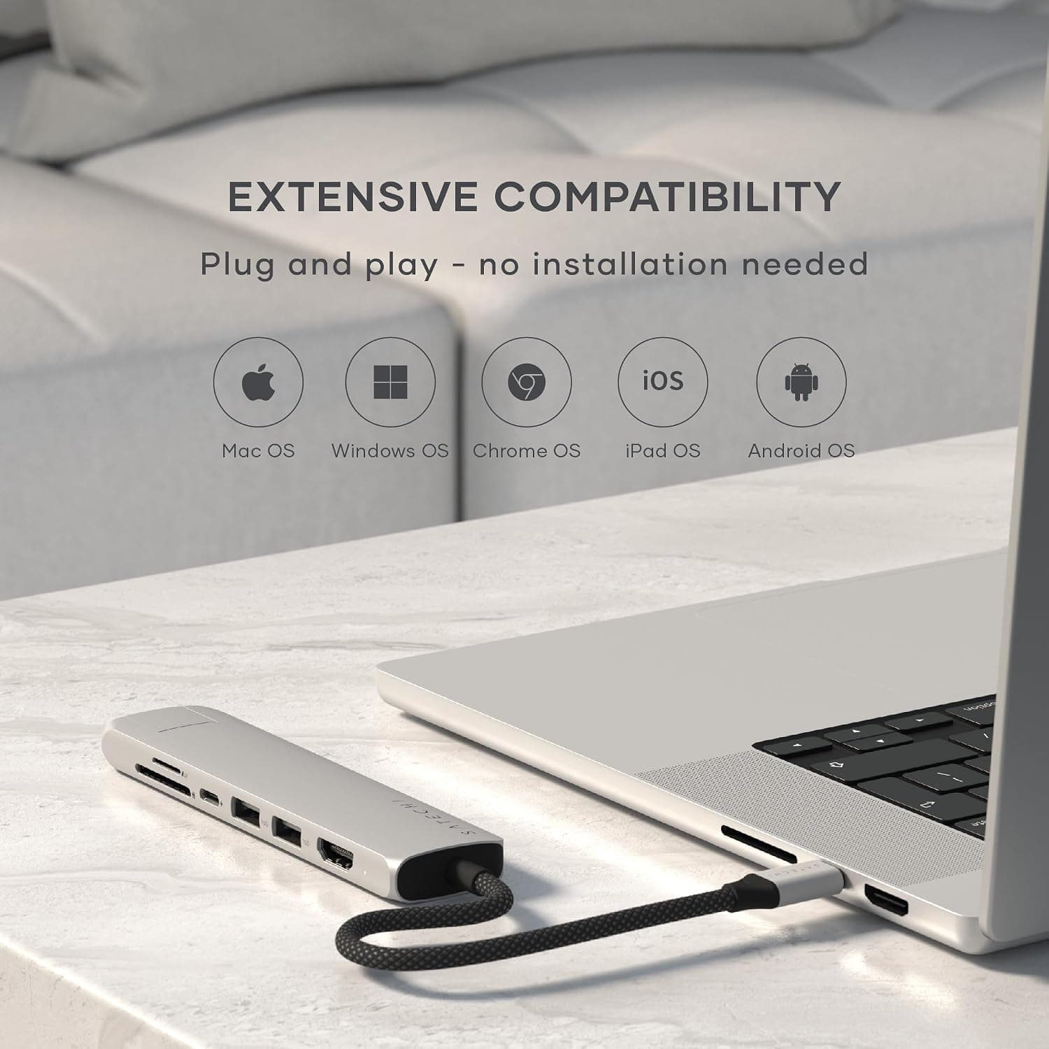 هاب USB-C هفتپورت Satechi با اترنت، HDMI مدل 4K@60Hz، نقرهای هاب USB-C هفتپورت Satechi با اترنت، HDMI مدل 4K@60Hz، نقرهای