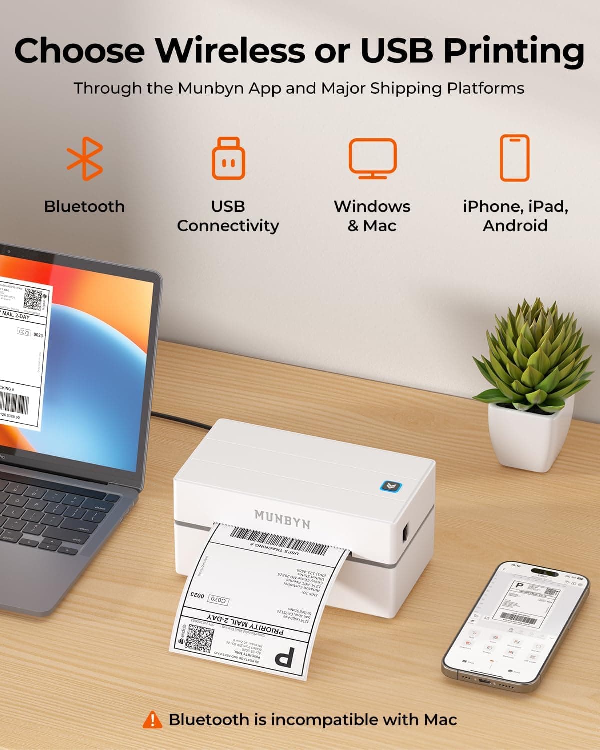 چاپگر لیبل ارسال حرارتی MUNBYN با اتصال Bluetooth، 4x6، مدل 130B سفید چاپگر لیبل ارسال حرارتی MUNBYN با اتصال Bluetooth، 4x6، مدل 130B سفید