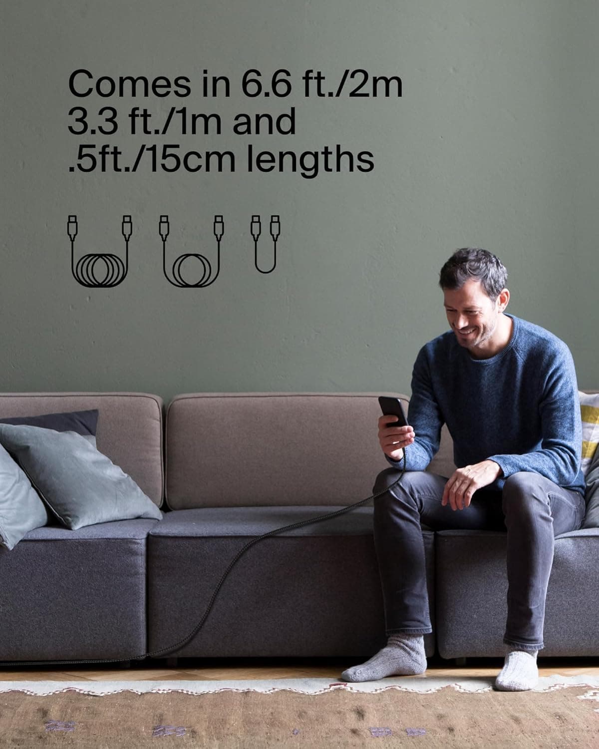 کابل شارژ سریع USB-C بافته Belkin، 1 Metre، مشکی کابل شارژ سریع USB-C بافته Belkin، 1 Metre، مشکی