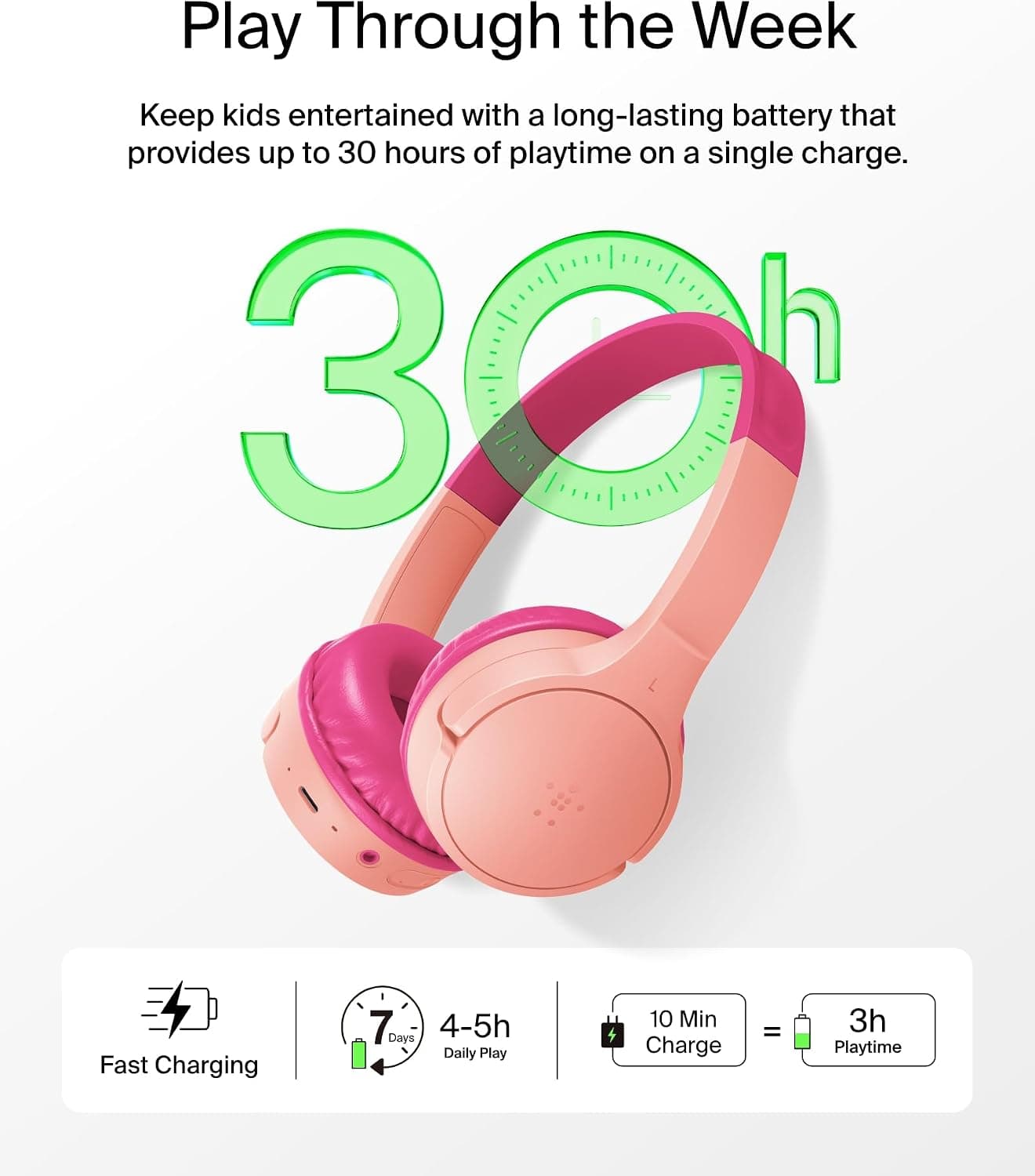 هدفون بیسیم کودکان Belkin SoundForm Mini با میکروفون صورتی هدفون بیسیم کودکان Belkin SoundForm Mini با میکروفون صورتی