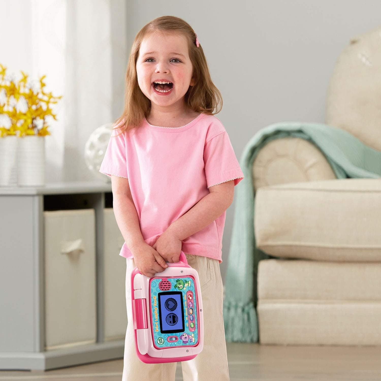 لپتاپ آموزشی کودک LeapFrog دوکاره لمسی صورتی لپتاپ آموزشی کودک LeapFrog دوکاره لمسی صورتی