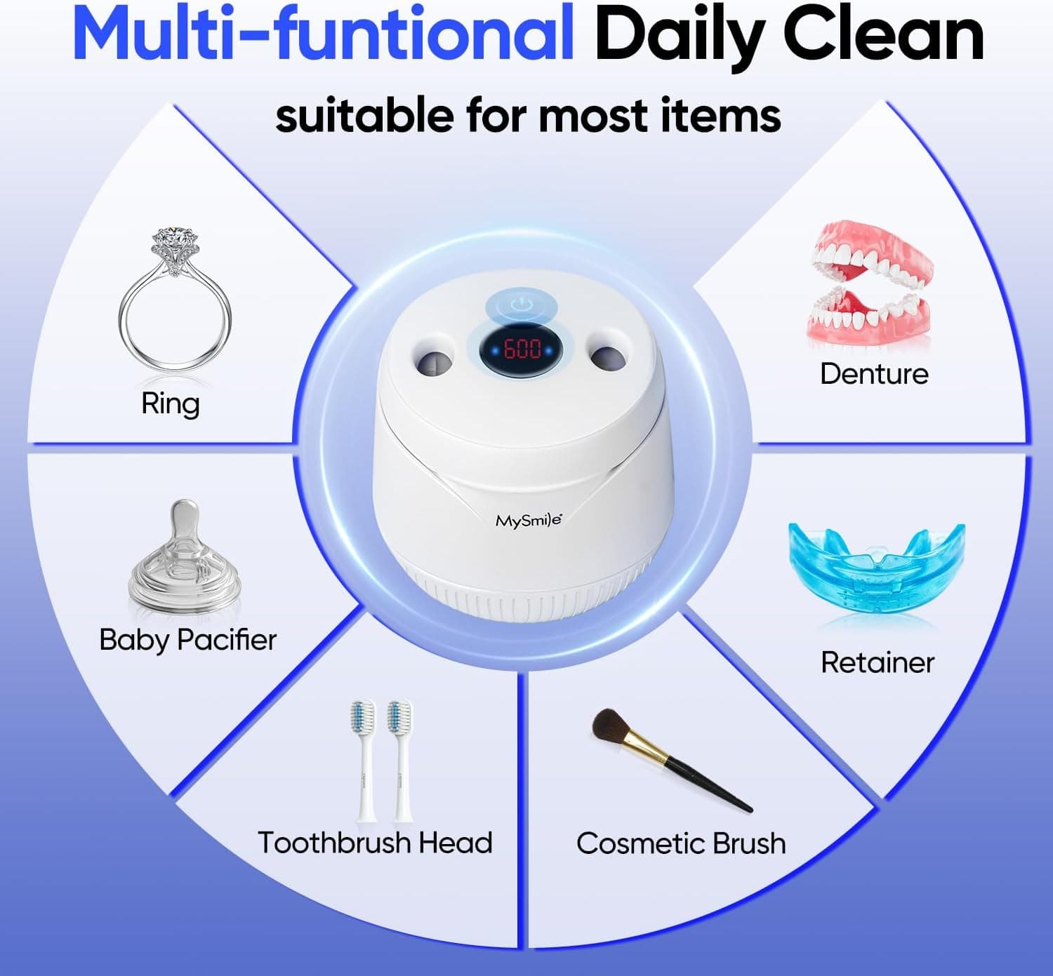 دستگاه شستوشوی ریتینر MySmile اولتراسونیک با نور UV و تایمر دیجیتال مدل MS100 دستگاه شستوشوی ریتینر MySmile اولتراسونیک با نور UV و تایمر دیجیتال مدل MS100