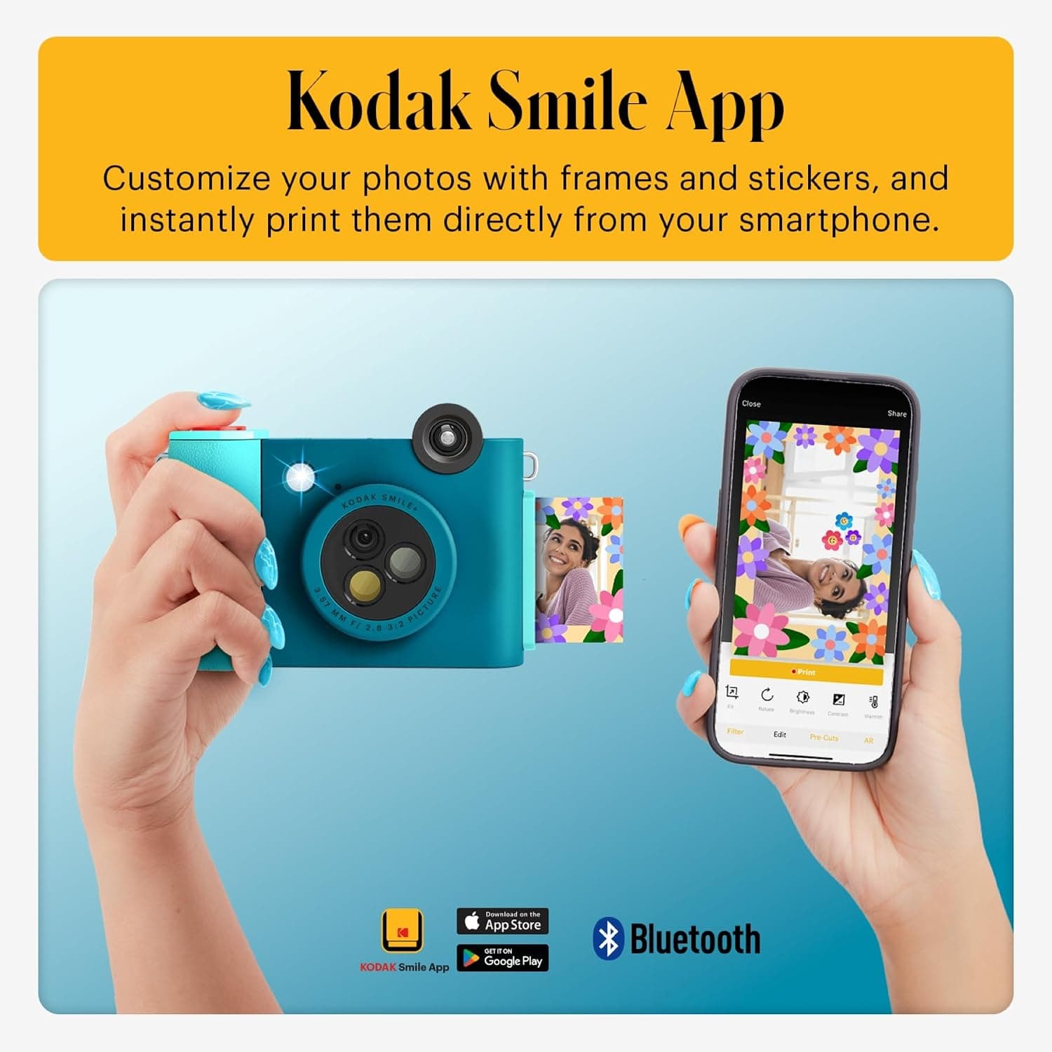 دوربین چاپ فوری دیجیتال KODAK Smile+ دوکاره با لنز تغییر افکت و فناوری چاپ Zink، عکسهای چسبدار 2x3، آبی دوربین چاپ فوری دیجیتال KODAK Smile+ دوکاره با لنز تغییر افکت و فناوری چاپ Zink، عکسهای چسبدار 2x3، آبی