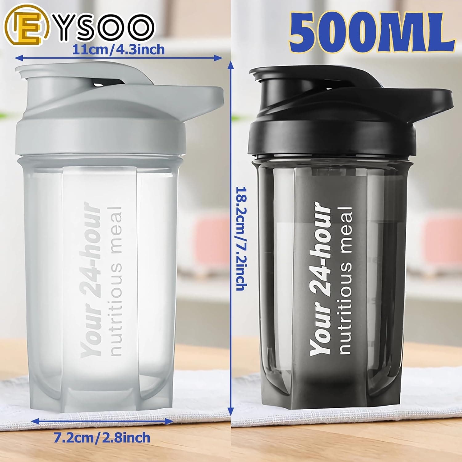 شیکر پروتئین ۲ عددی EYSOO ضدنشت بدون BPA، 500ml / 17oz مشکی و خاکستری شیکر پروتئین ۲ عددی EYSOO ضدنشت بدون BPA، 500ml / 17oz مشکی و خاکستری