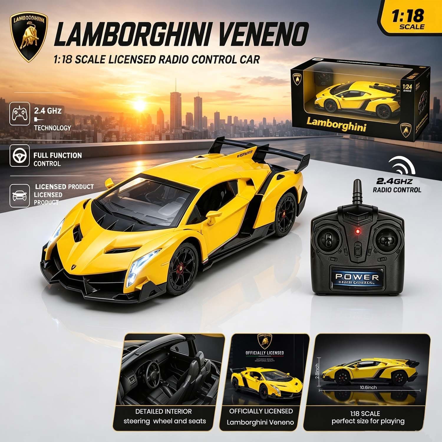 ماشین کنترلی LAFALA مدل Lamborghini مقیاس 1:18 زرد ماشین کنترلی LAFALA مدل Lamborghini مقیاس 1:18 زرد