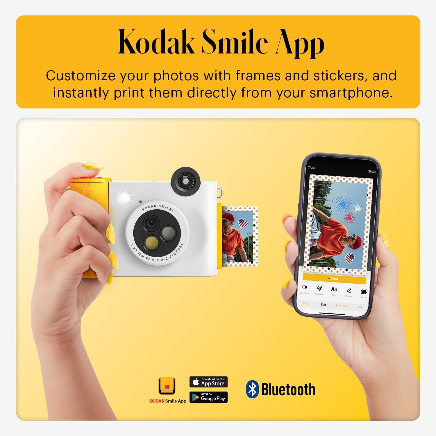دوربین چاپ سریع و چاپگر عکس هوشمند KODAK Smile+ با اتصال بیسیم، لنز فیلتر تغییررنگدهنده، چاپهای چسبدار Zink 2x3، سفید دوربین چاپ سریع و چاپگر عکس هوشمند KODAK Smile+ با اتصال بیسیم، لنز فیلتر تغییررنگدهنده، چاپهای چسبدار Zink 2x3، سفید