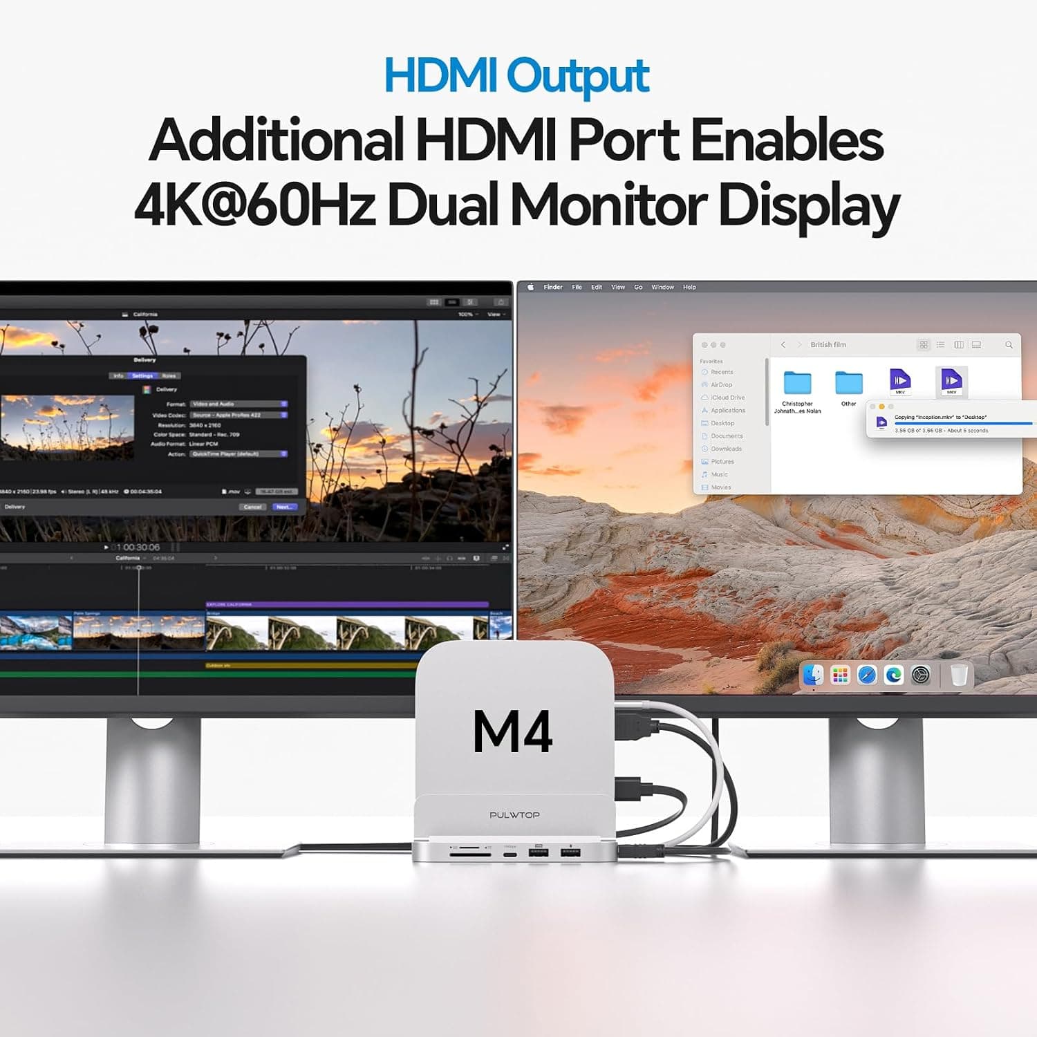داک عمودی USB-C PULWTOP آلومینیومی با SSD M.2 4TB برای Mac mini M4 داک عمودی USB-C PULWTOP آلومینیومی با SSD M.2 4TB برای Mac mini M4