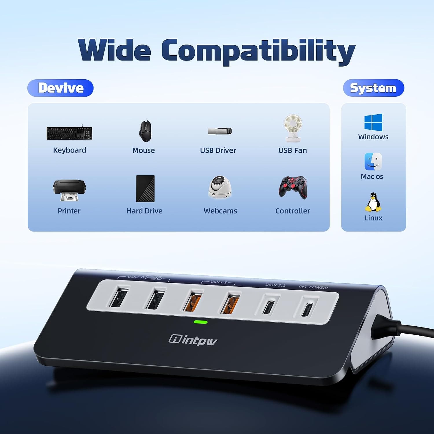 هاب USB-C intpw 9 در 1 با HDMI 4K@60Hz و PD 100W هاب USB-C intpw 9 در 1 با HDMI 4K@60Hz و PD 100W