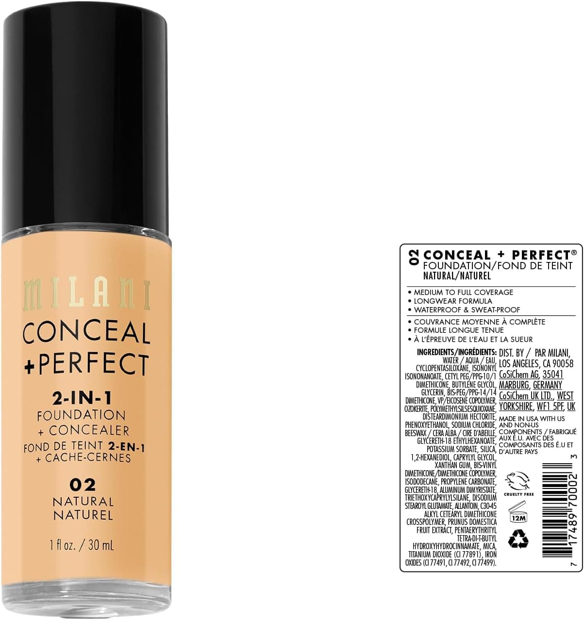 کرمپودر ۲ در ۱ Conceal + Perfect Milani رنگ 02 Natural کرمپودر ۲ در ۱ Conceal + Perfect Milani رنگ 02 Natural