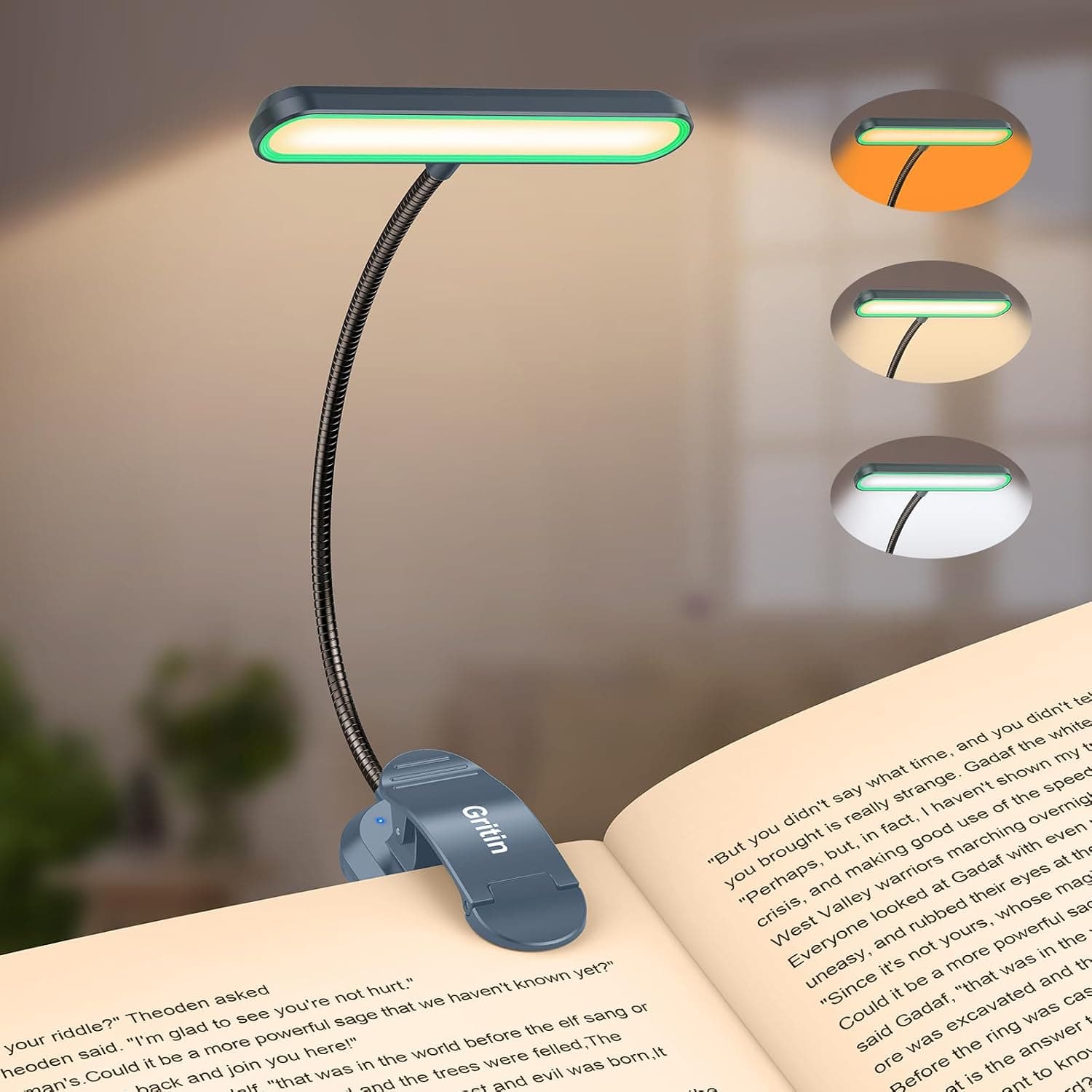 چراغ مطالعه شارژی گیرهای Gritin با گردن انعطافپذیر، 19 LED، 3 دمای رنگ، 5 سطح روشنایی و 80 ساعت شارژدهی آکوامارین چراغ مطالعه شارژی گیرهای Gritin با گردن انعطافپذیر، 19 LED، 3 دمای رنگ، 5 سطح روشنایی و 80 ساعت شارژدهی آکوامارین