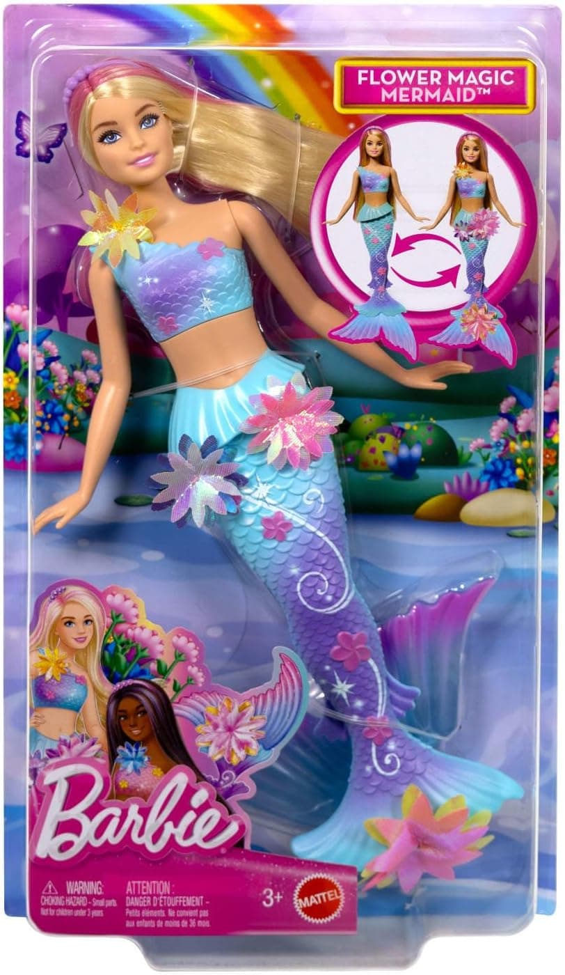 عروسک پری دریایی Barbie با گلهای شکوفهزن عروسک پری دریایی Barbie با گلهای شکوفهزن