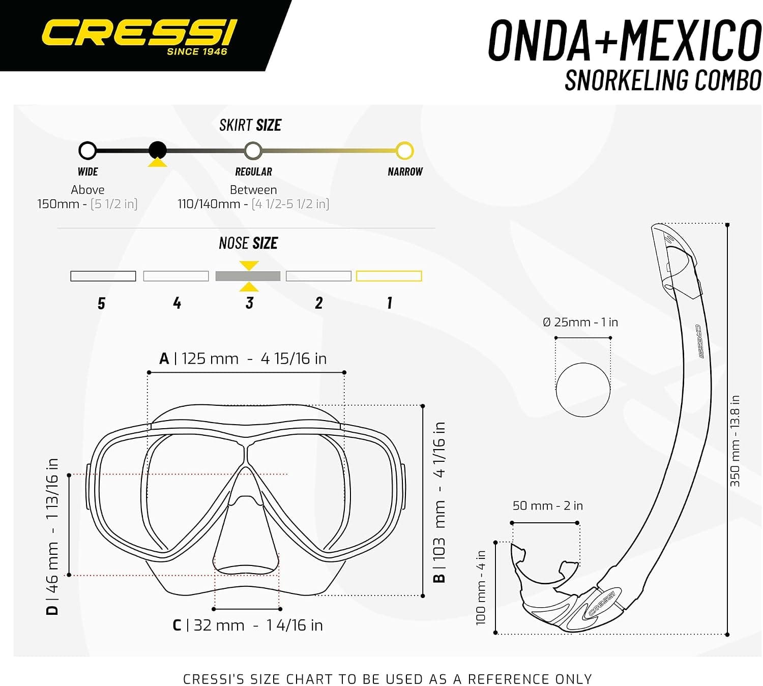 ماسک غواصی CRESSI مدل Onda ست با اسنورکل Mexico یک سایز یونیسکس بزرگسال ماسک غواصی CRESSI مدل Onda ست با اسنورکل Mexico یک سایز یونیسکس بزرگسال