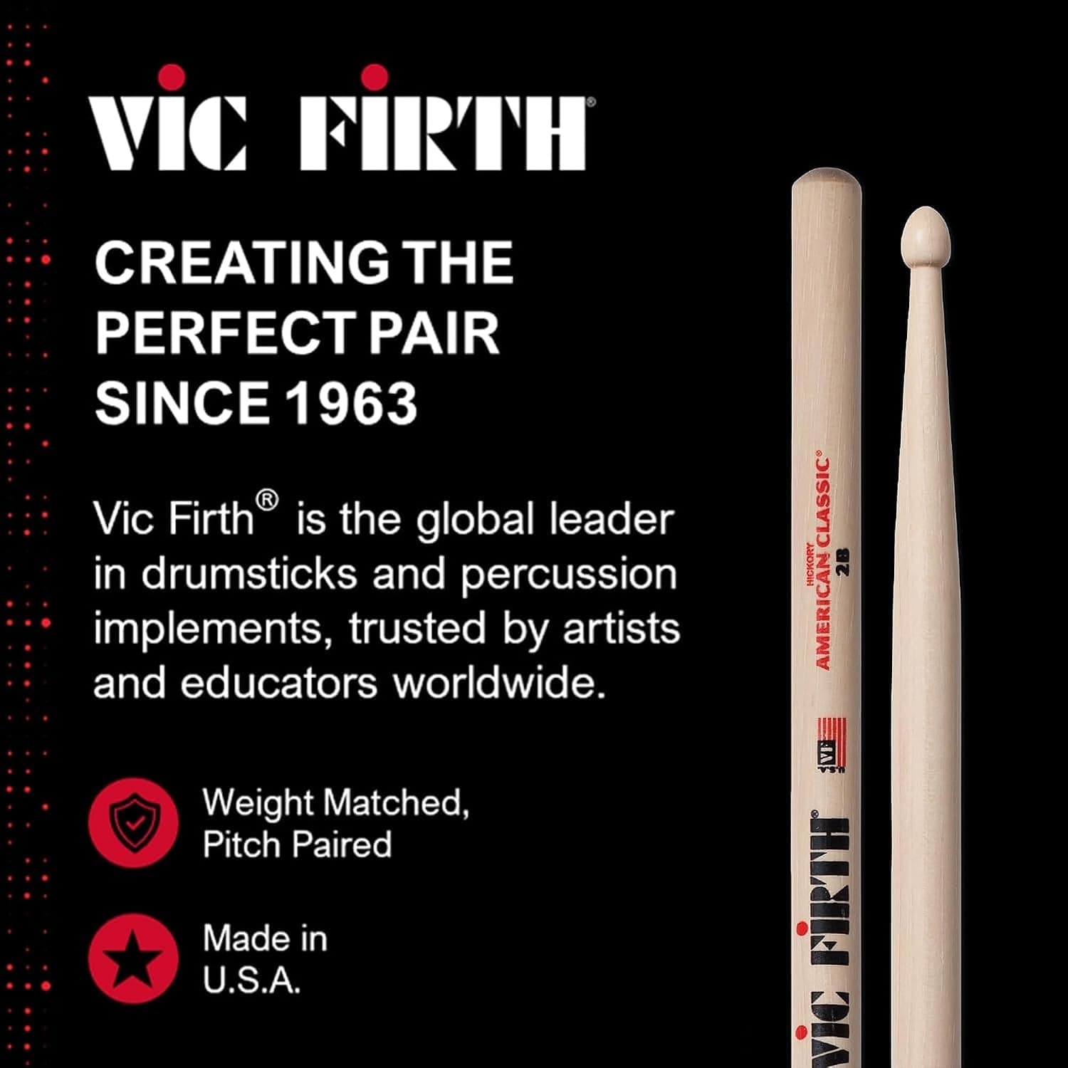 چوب درامز کودک جفتی Vic Firth صورتی از چوب هیکوری 0.520"X13" چوب درامز کودک جفتی Vic Firth صورتی از چوب هیکوری 0.520"X13"