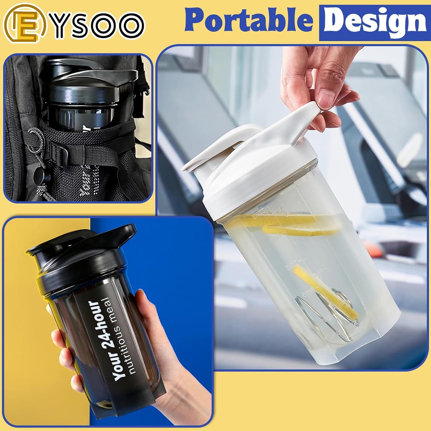 شیکر پروتئین ۲ عددی EYSOO ضدنشت بدون BPA، 500ml / 17oz مشکی و خاکستری شیکر پروتئین ۲ عددی EYSOO ضدنشت بدون BPA، 500ml / 17oz مشکی و خاکستری