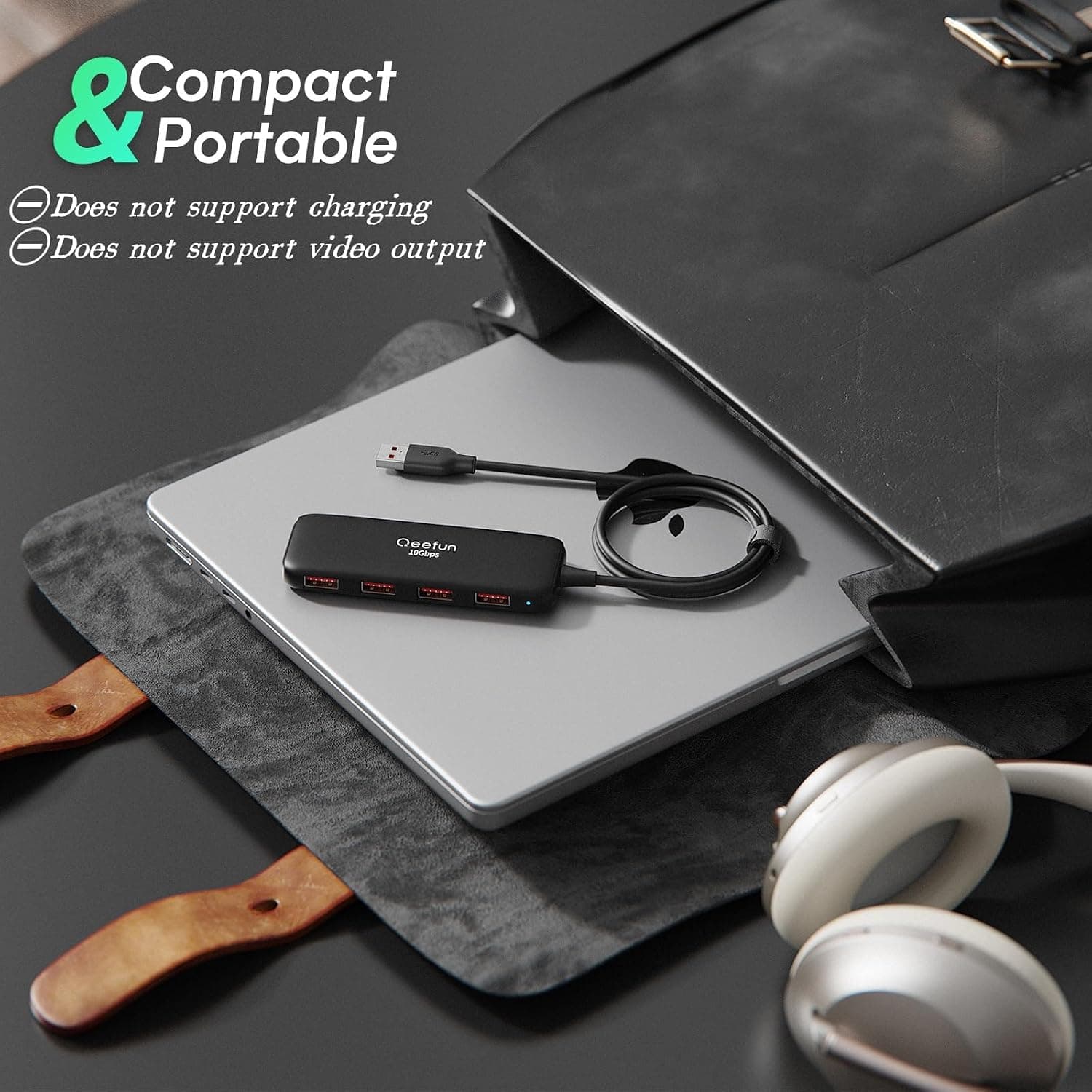 هاب USB Q QEEFUN با ۴ پورت داده USB-A، سرعت 10Gbps و کابل 4ft هاب USB Q QEEFUN با ۴ پورت داده USB-A، سرعت 10Gbps و کابل 4ft