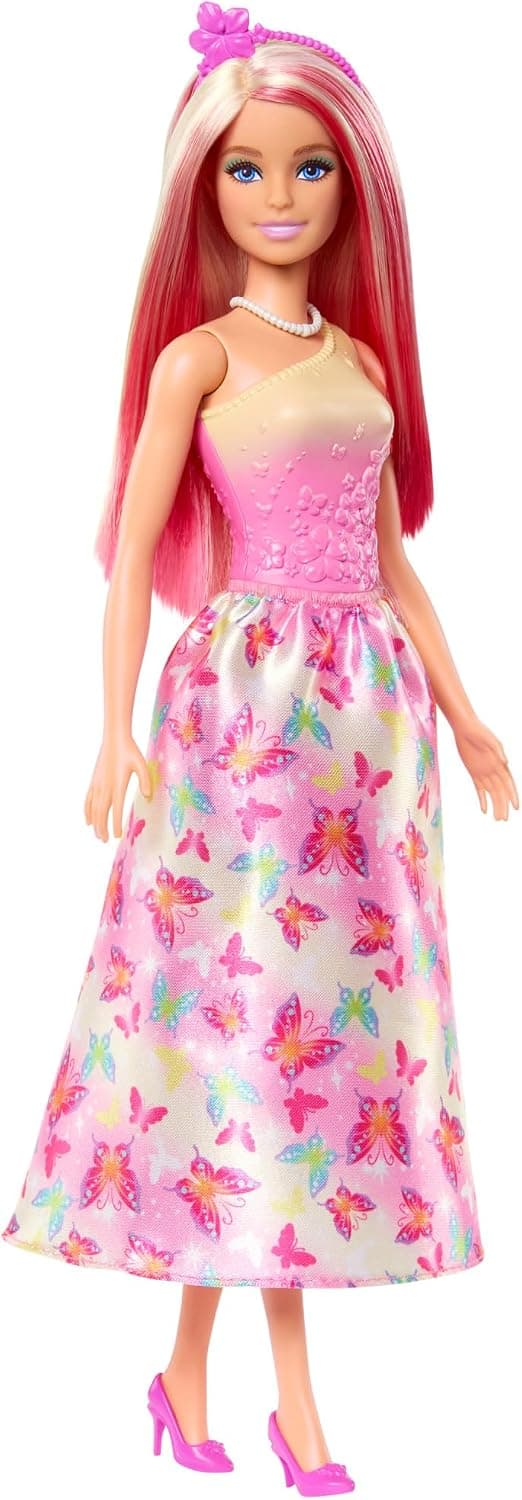 عروسک Barbie رویال با موهای صورتی و بلوند، دامن پروانهای و لوازم جانبی عروسک Barbie رویال با موهای صورتی و بلوند، دامن پروانهای و لوازم جانبی