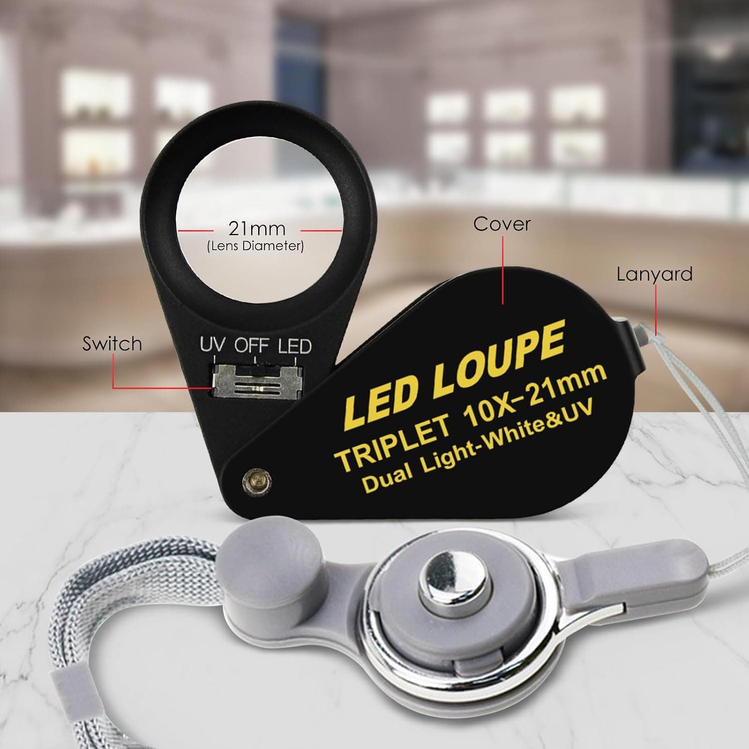 ذرهبین جواهرشناسی تاشو GAIN EXPRESS با نور 6 LED و UV مدل Hastings Triplet Loupe 10X ذرهبین جواهرشناسی تاشو GAIN EXPRESS با نور 6 LED و UV مدل Hastings Triplet Loupe 10X