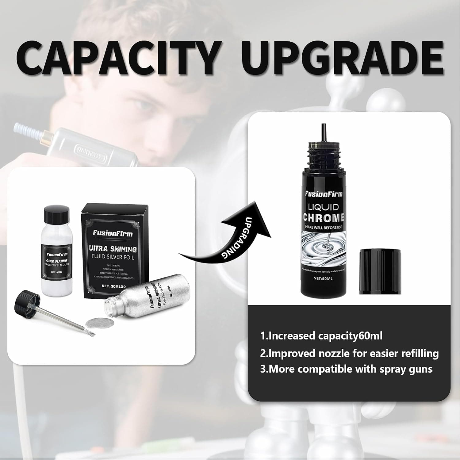ست رنگ ایربراش کروم مایع آینهای FusionFirm پایه الکل 60ml ست رنگ ایربراش کروم مایع آینهای FusionFirm پایه الکل 60ml