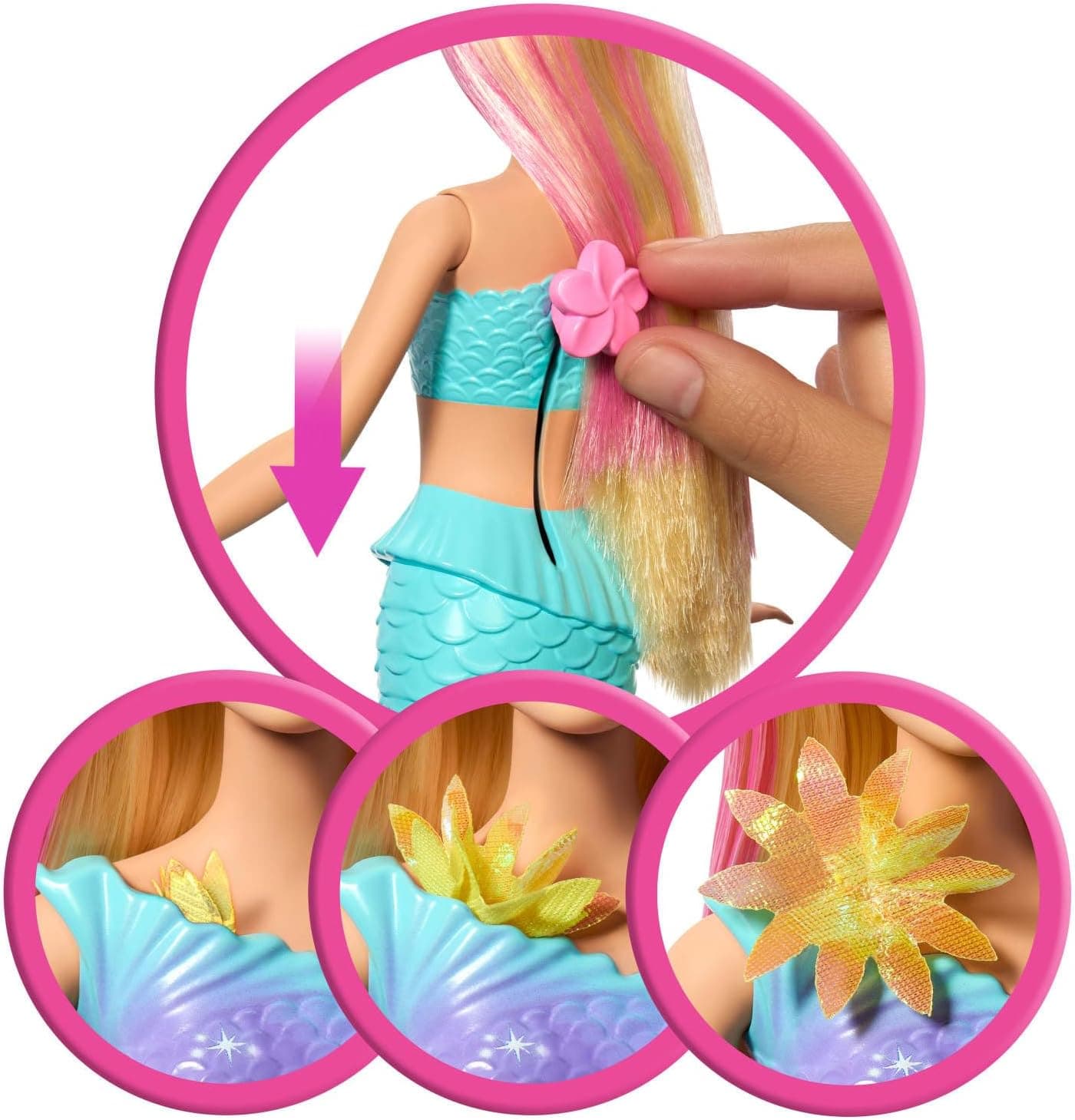 عروسک پری دریایی Barbie با گلهای شکوفهزن عروسک پری دریایی Barbie با گلهای شکوفهزن