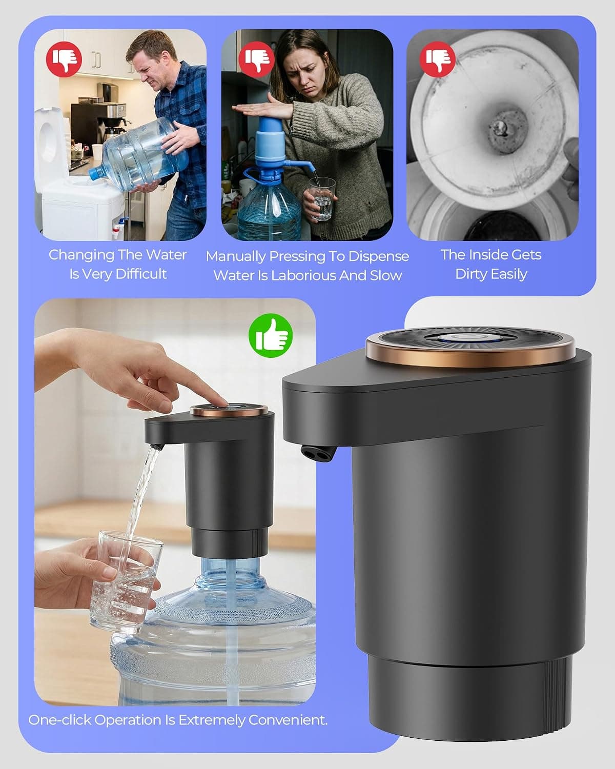 پمپ برقی آب 5 Gallon Cozycharm قابل حمل با شارژ USB-C مشکی پمپ برقی آب 5 Gallon Cozycharm قابل حمل با شارژ USB-C مشکی