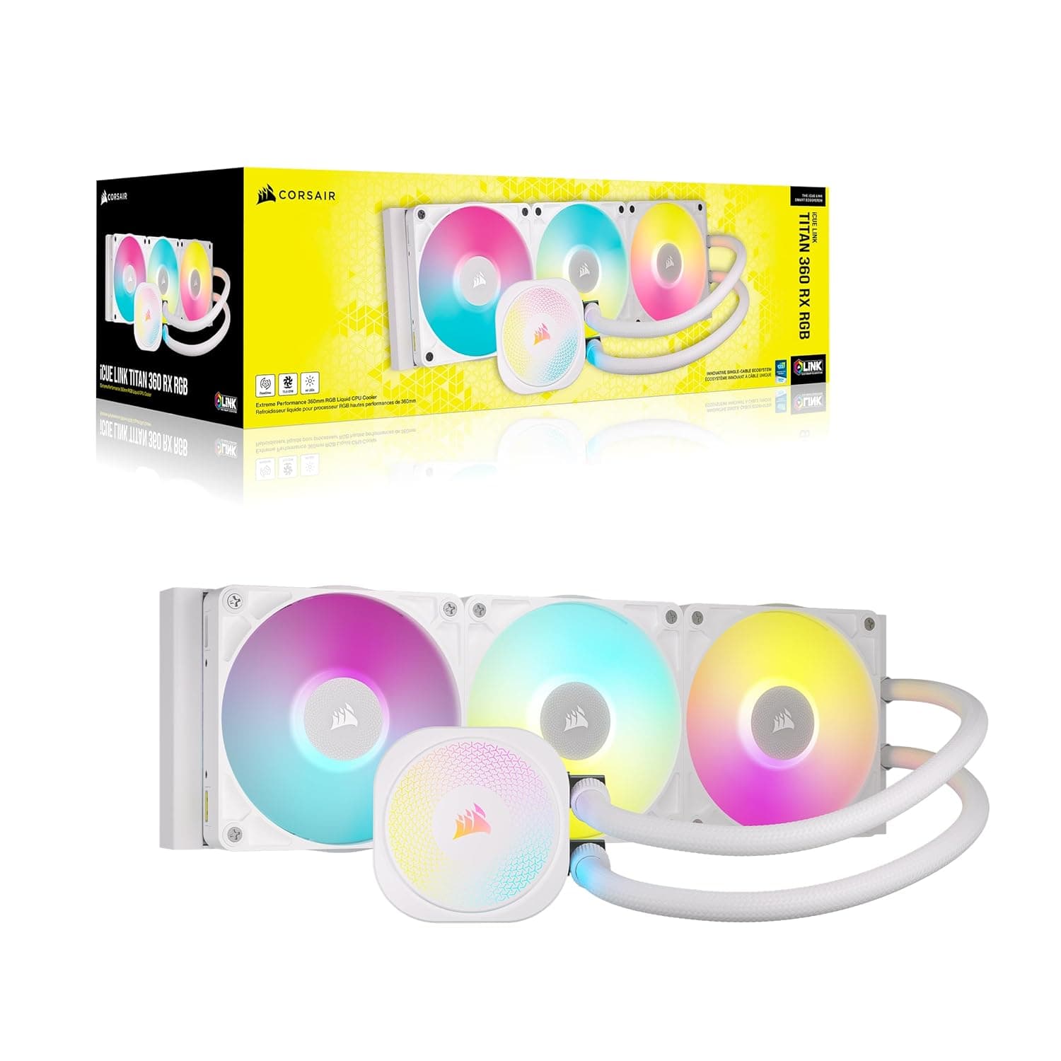 خنککننده مایع پردازنده Corsair iCUE LINK TITAN 360 RX RGB 360mm سفید مدل CW-9061021-WW خنککننده مایع پردازنده Corsair iCUE LINK TITAN 360 RX RGB 360mm سفید مدل CW-9061021-WW