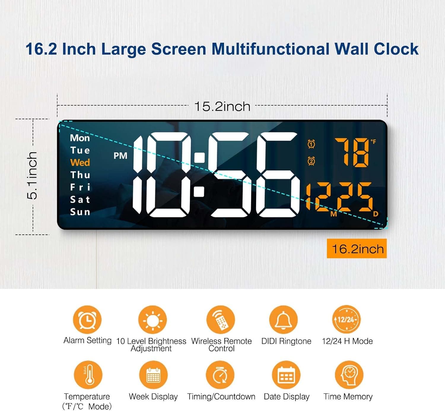 ساعت دیواری دیجیتال Abovsare 16.2 Inch با ریموت کنترل LED سبز ساعت دیواری دیجیتال Abovsare 16.2 Inch با ریموت کنترل LED سبز