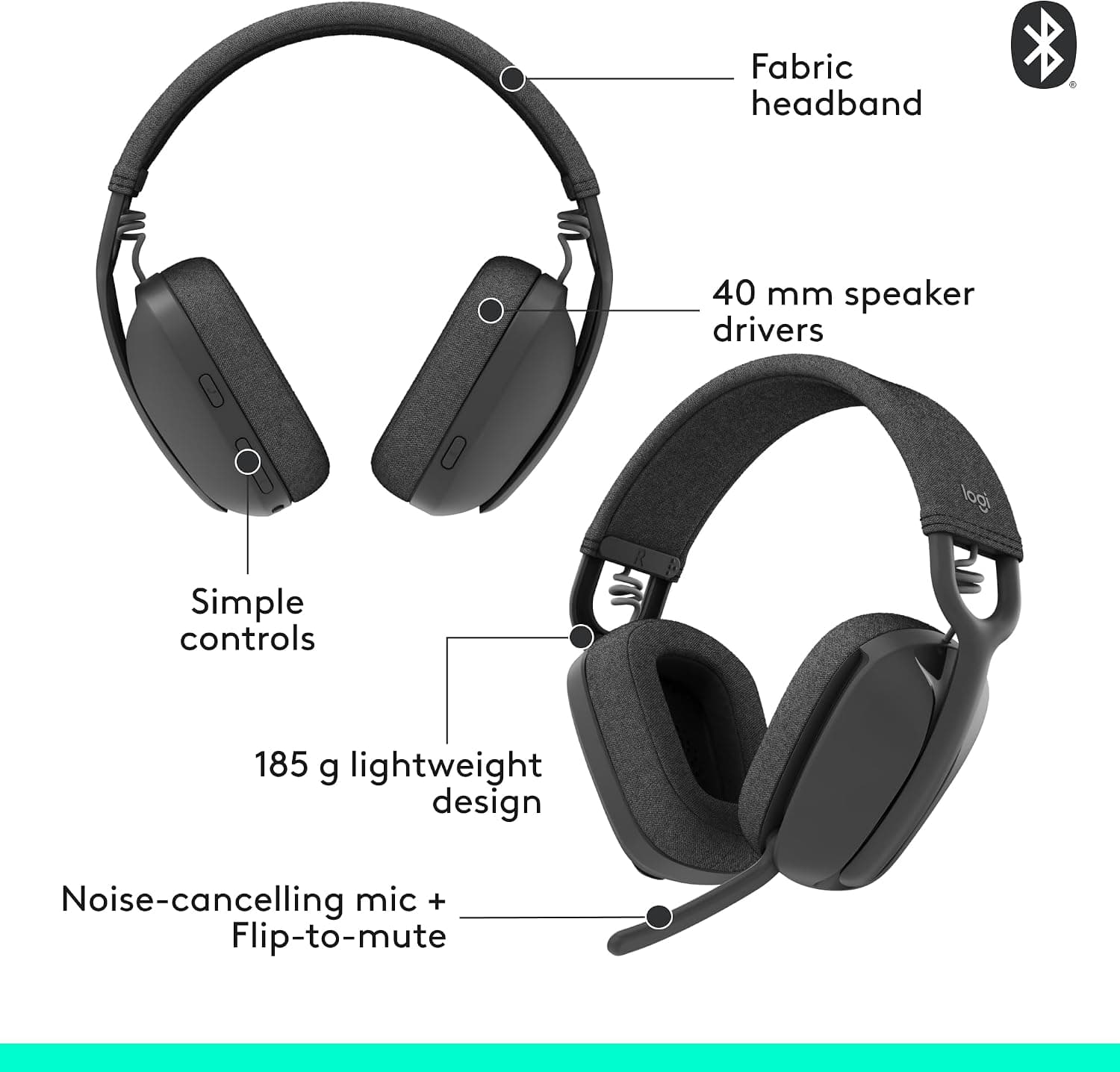 هدفون بیسیم رویگوش Logitech میکروفون حذف نویز مدل Zone Vibe 100 گرافیتی هدفون بیسیم رویگوش Logitech میکروفون حذف نویز مدل Zone Vibe 100 گرافیتی