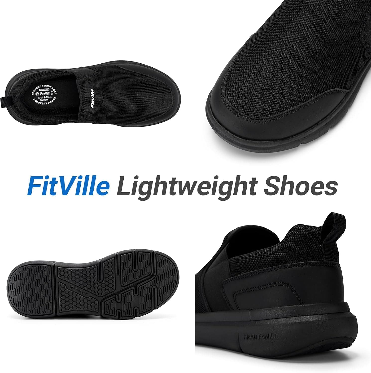 کفش پیادهروی مردانه FitVille بدونبند با پنجه بسیار پهن، سبک و ضدلغزش کفش پیادهروی مردانه FitVille بدونبند با پنجه بسیار پهن، سبک و ضدلغزش