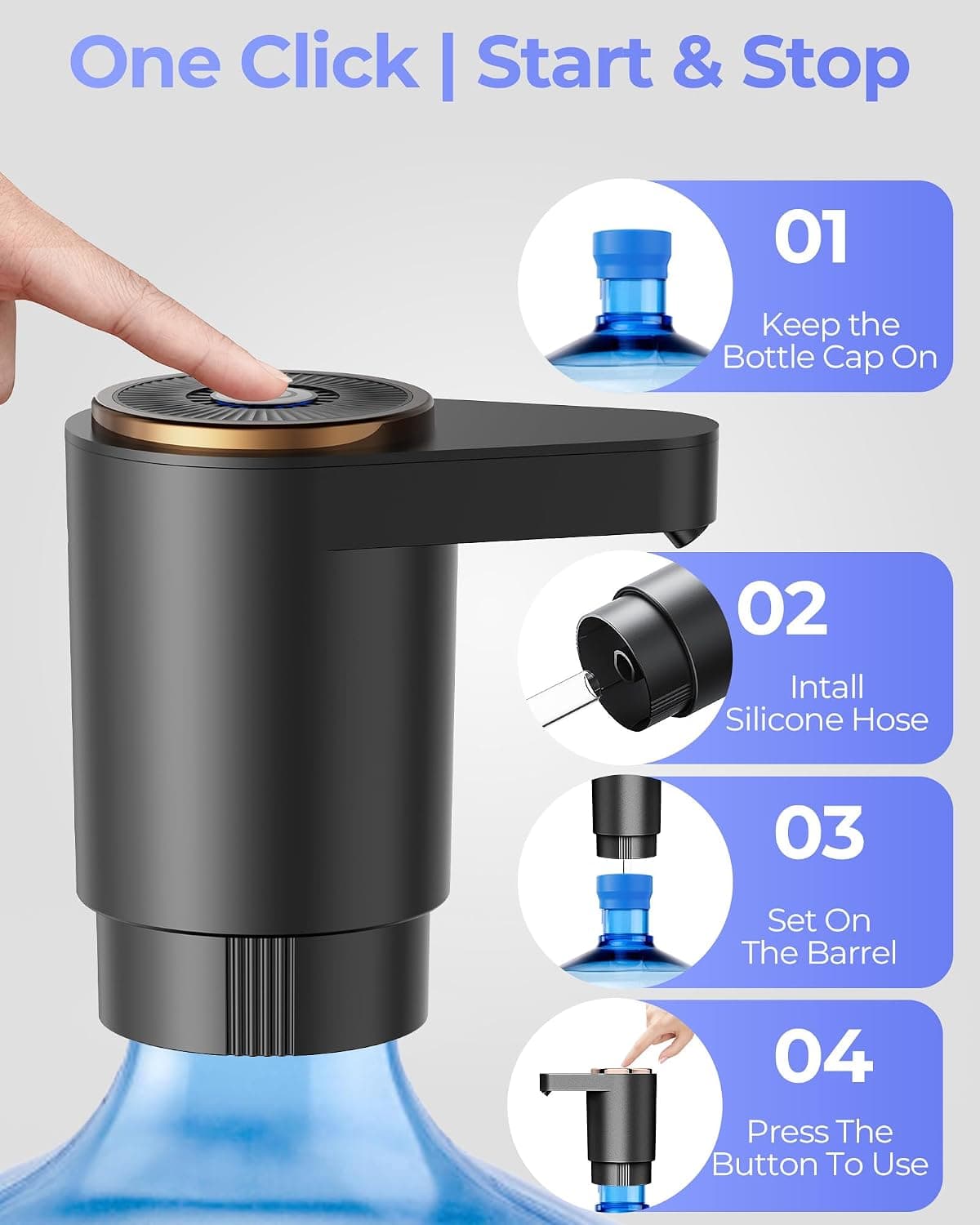 پمپ برقی آب 5 Gallon Cozycharm قابل حمل با شارژ USB-C مشکی پمپ برقی آب 5 Gallon Cozycharm قابل حمل با شارژ USB-C مشکی